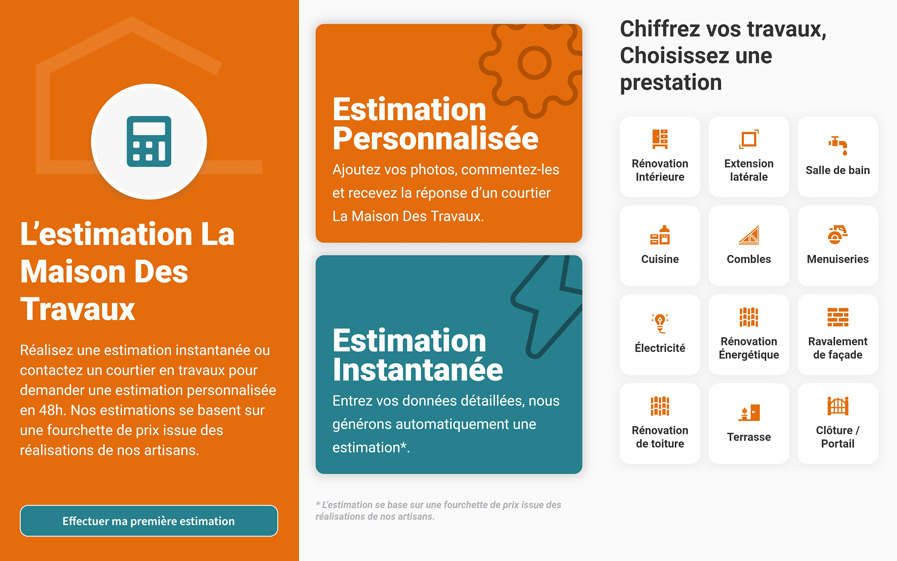 obtenez une estimation pr&eacute;cise et rapide des co&ucirc;ts de r&eacute;novation pour votre maison ou appartement. comparez les prix, d&eacute;couvrez les &eacute;tapes cl&eacute;s et planifiez sereinement vos travaux de r&eacute;novation.